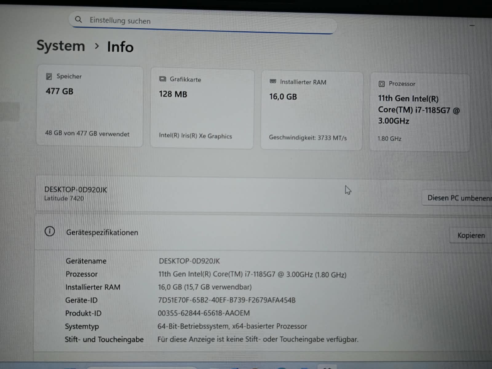 PC Portatile Dell Latitude 7420 Intel Core i7 1185G7 14 FULL HD ram 16 GB ssd 512 GB nvme Windows 11 Professional Tastiera italiana retroilluminata (4)